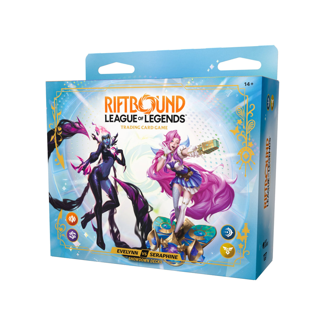 Riftbound Radiance Evelynn vs Seraphine Showdown Deck Display | 2 Preconstructed 56-Card Decks, 2 Booster Packs, 2 Playmats & Rulebook | Two-Player Trading Card Game Set (PREORDER - Release Date October 23, 2026)