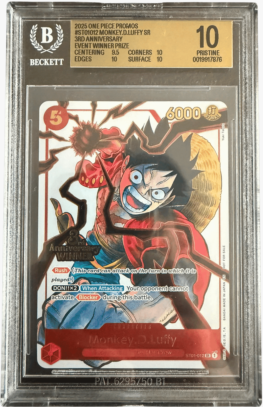 Monkey.D.Luffy (3rd Anniversary Winner) (BGS 10) ST01-012 - Carrying On His Will: 3rd Anniversary Tournament Cards - Foil