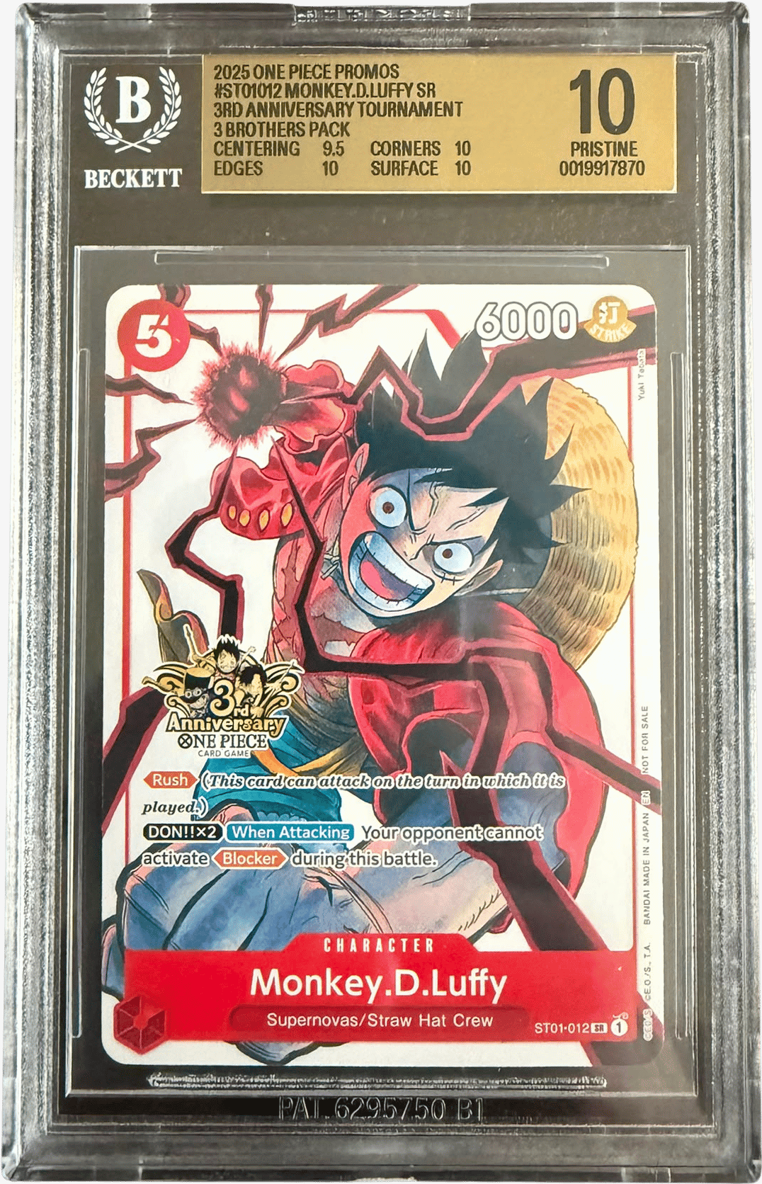 Monkey.D.Luffy (3rd Anniversary) (BGS 10) ST01-012 - Carrying On His Will: 3rd Anniversary Tournament Cards - Foil